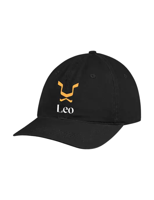 Garment Washed Unstructured Twill Black Cap w/Leo Logo