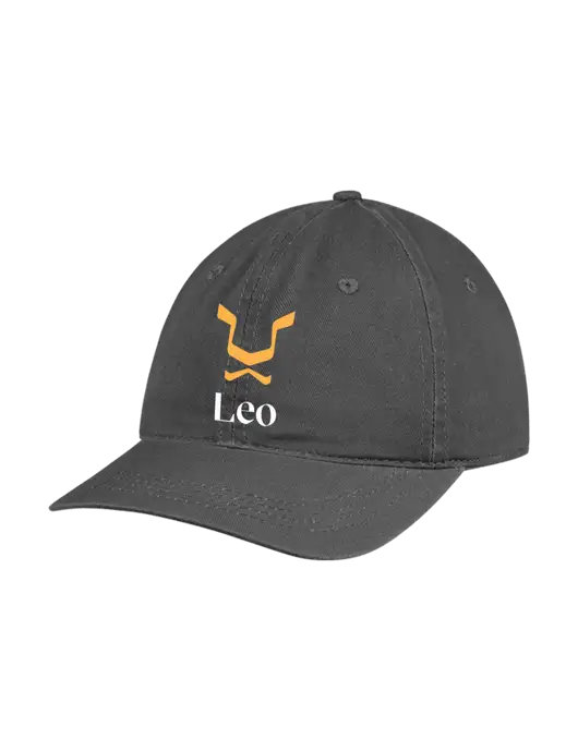 Garment Washed Unstructured Twill Charcoal Cap w/Leo Logo