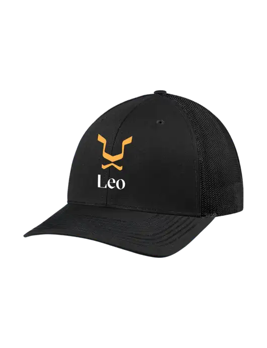 Richardson Adjustable Snapback Original 112 Trucker Cap Black w/Black Mesh w/Leo Logo