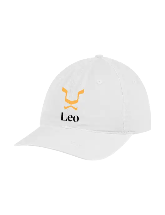 Garment Washed Unstructured Twill White Cap w/Leo Logo