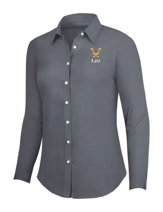 Dark Grey Womens SuperPro Oxford Shirt w/Leo Logo