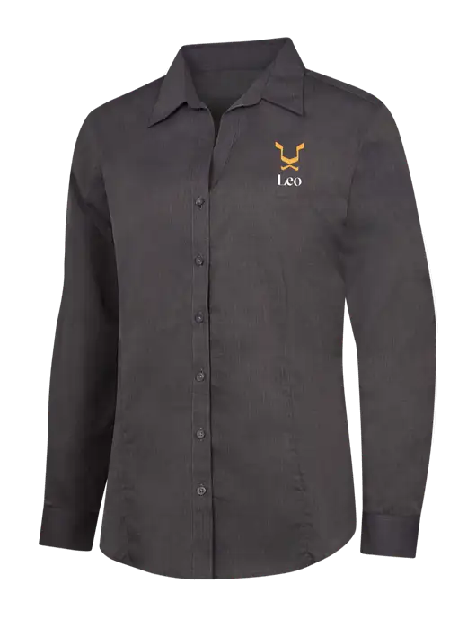 Womens Soft Black Crosshatch Easy Care Shirt w/Leo Logo