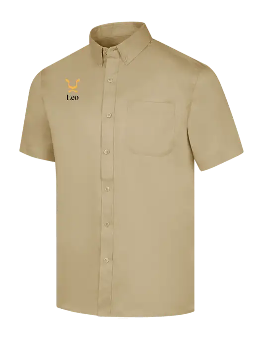 Short Sleeve Dark Tan Superpro React Twill Shirt w/Leo Logo