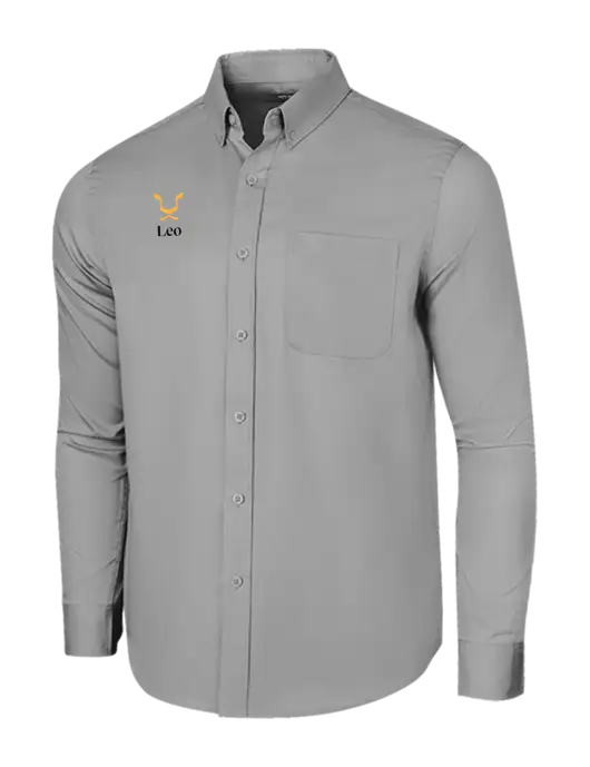 Long Sleeve Light Grey Superpro React Twill Shirt w/Leo Logo