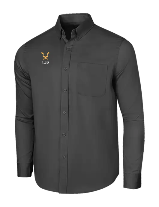 Long Sleeve Dark Grey Superpro React Twill Shirt w/Leo Logo