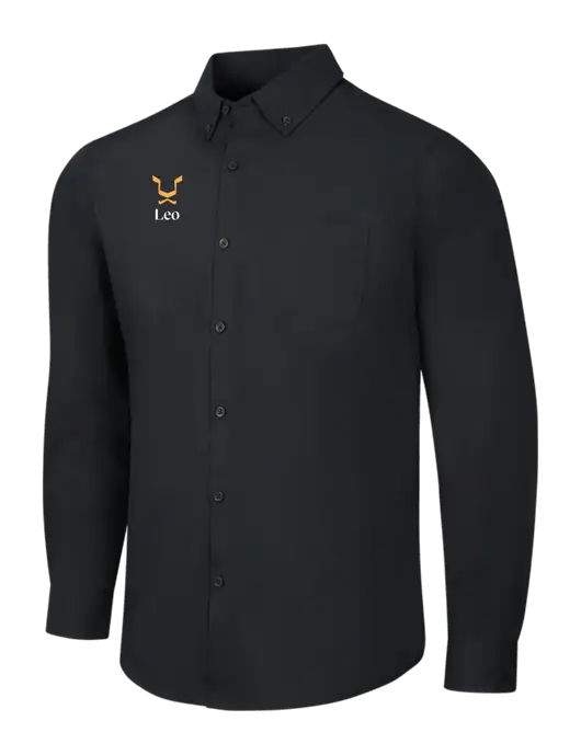 Black Long Sleeve Carefree Poplin Shirt w/Leo Logo