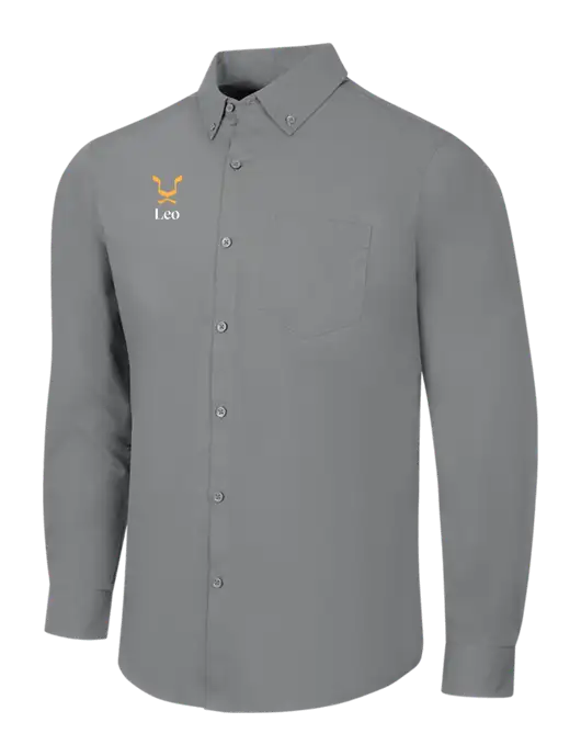 Medium Grey Long Sleeve Carefree Poplin Shirt w/Leo Logo
