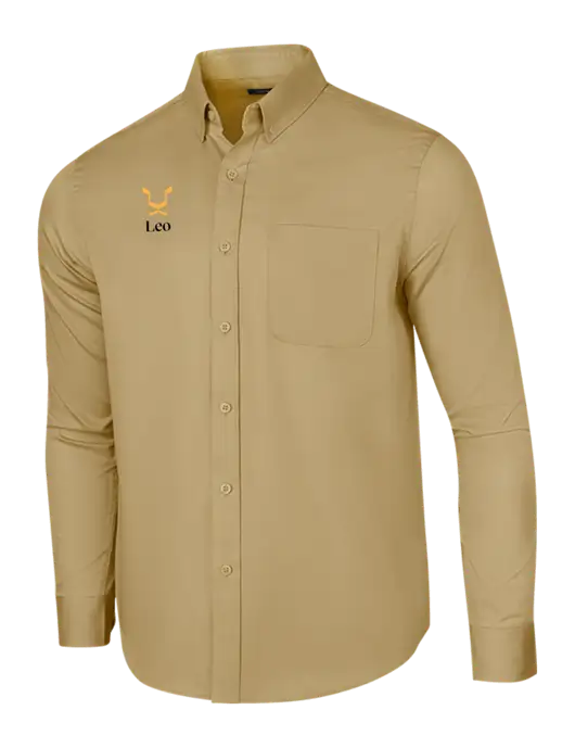 Long Sleeve Dark Tan Superpro React Twill Shirt w/Leo Logo