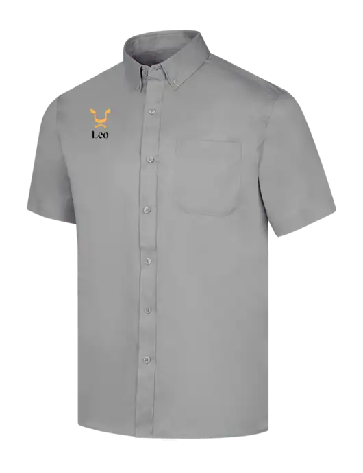 Short Sleeve Light Grey Superpro React Twill Shirt w/Leo Logo