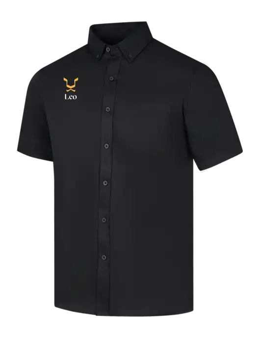 Short Sleeve Deep Black Superpro React Twill Shirt w/Leo Logo