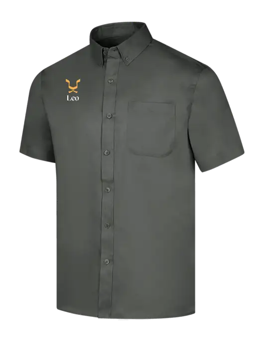 Short Sleeve Dark Grey Superpro React Twill Shirt w/Leo Logo