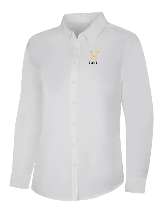 Womens White Long Sleeve Superpro React Twill Shirt w/Leo Logo