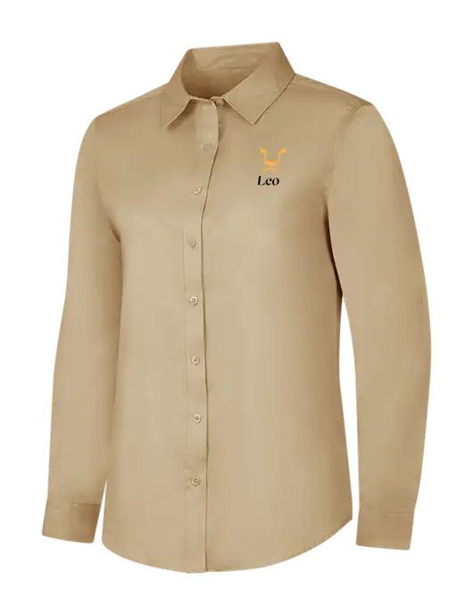 Dark Tan Womens Long Sleeve Superpro React Twill Shirt w/Leo Logo