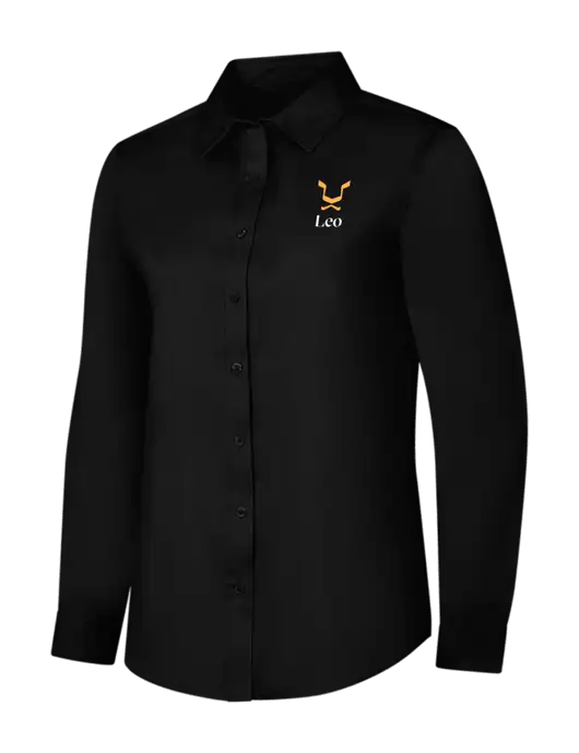 Womens Black Long Sleeve Superpro React Twill Shirt w/Leo Logo