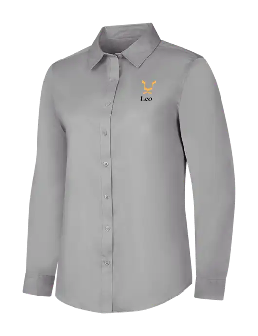 Light Grey Womens Long Sleeve Superpro React Twill Shirt w/Leo Logo