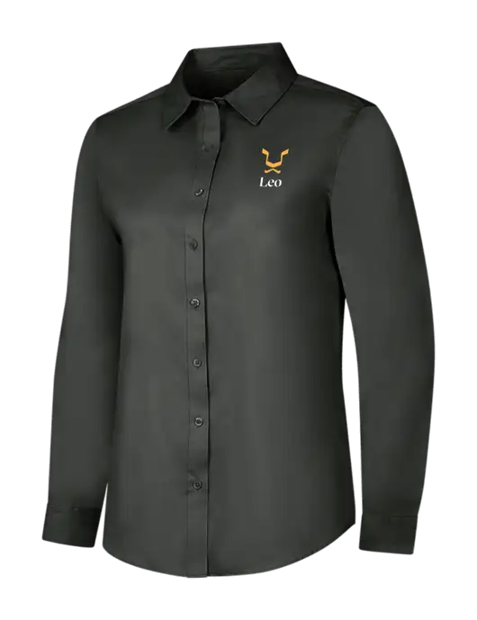 Dark Grey Womens Long Sleeve Superpro React Twill Shirt w/Leo Logo