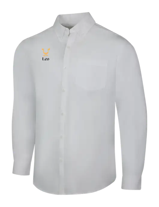 White Long Sleeve Carefree Poplin Shirt w/Leo Logo