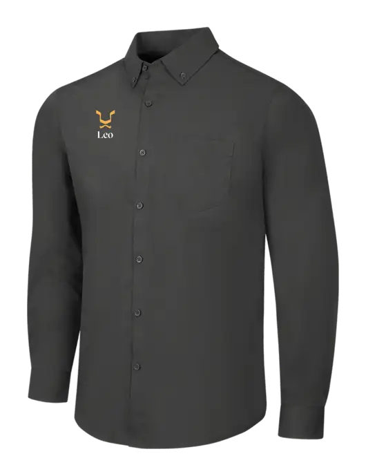 Dark Grey Long Sleeve Carefree Poplin Shirt w/Leo Logo