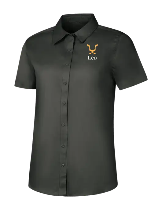 Womens Dark Grey Short Sleeve Superpro React Twill Shirt w/Leo Logo
