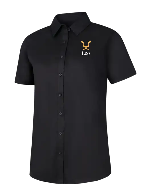 Womens Black Short Sleeve Superpro React Twill Shirt w/Leo Logo