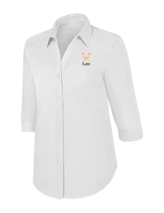 Womens White 3/4 Sleeve Carefree Poplin Shirt w/Leo Logo