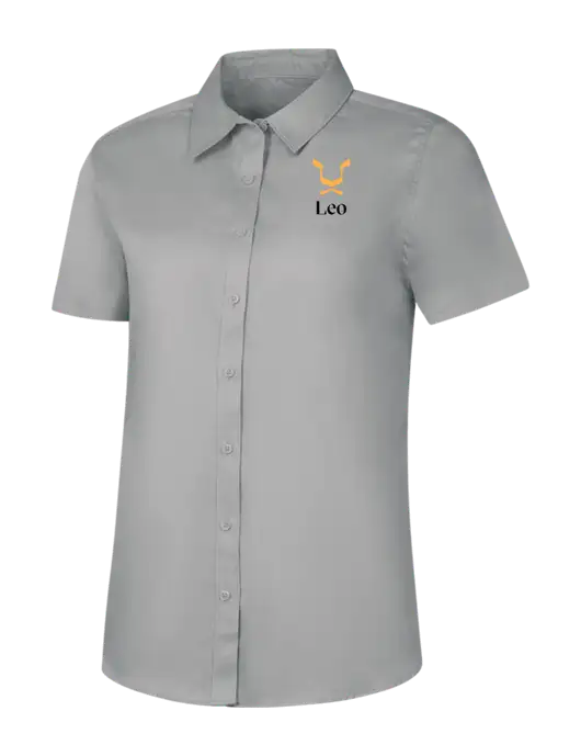 Womens Light Grey Short Sleeve Superpro React Twill Shirt w/Leo Logo