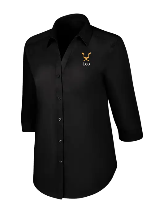 Womens Black 3/4 Sleeve Carefree Poplin Shirt w/Leo Logo