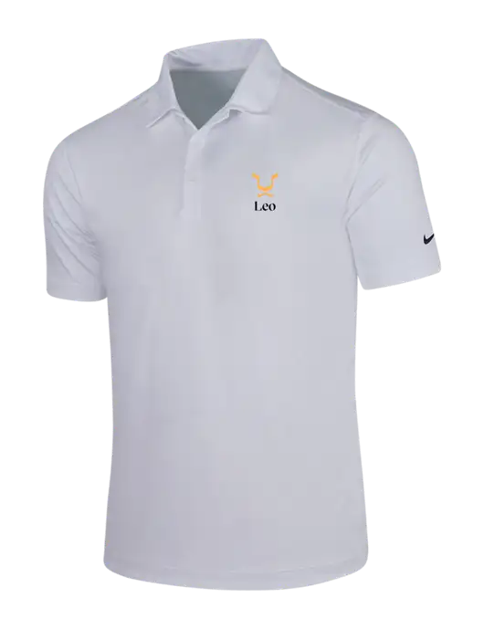 NIKE White Dri-Fit Vertical Mesh Polo w/Leo Logo