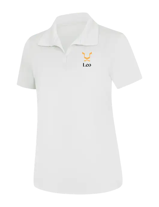 Womens White Micropique Sport-Wick Polo w/Leo Logo