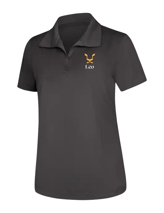 Womens Dark Grey Micropique Sport-Wick Polo w/Leo Logo