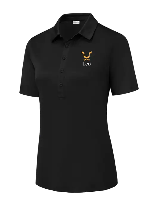 Black Womens Posi-UV Pro Polo w/Leo Logo