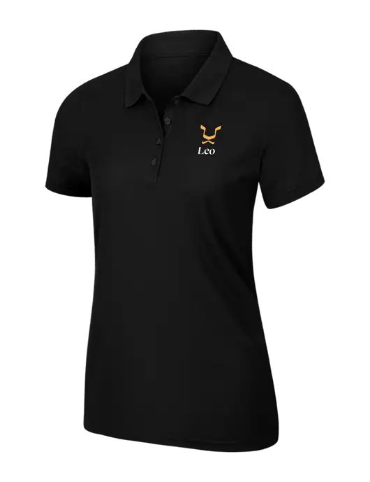 Womens Black Core Classic Pique Polo w/Leo Logo
