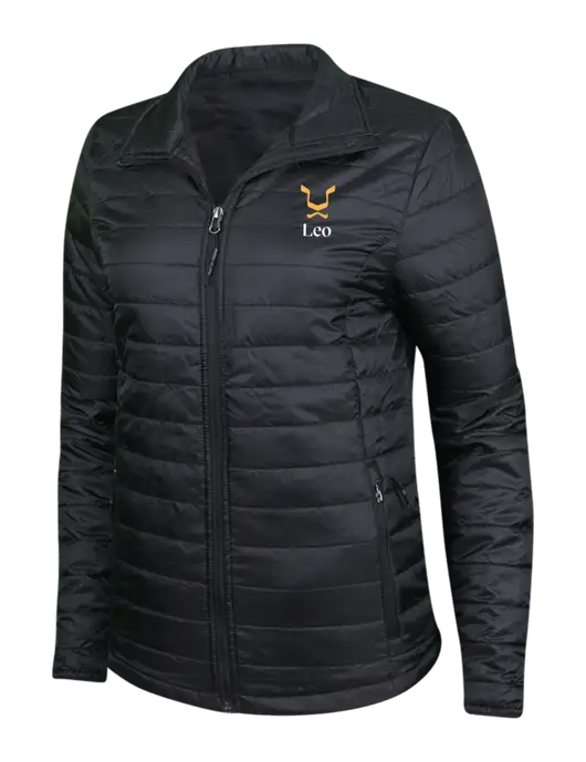 Womens Black Puffy Packable Jacket w/Leo Logo