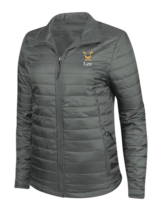 Dark Grey Womens Puffy Packable Jacket w/Leo Logo