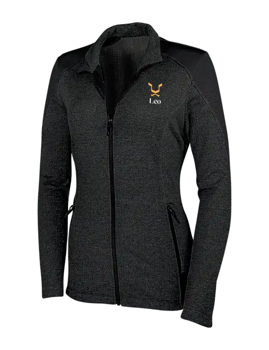 Womens Black Grid Fleece Jacket w/Leo Logo