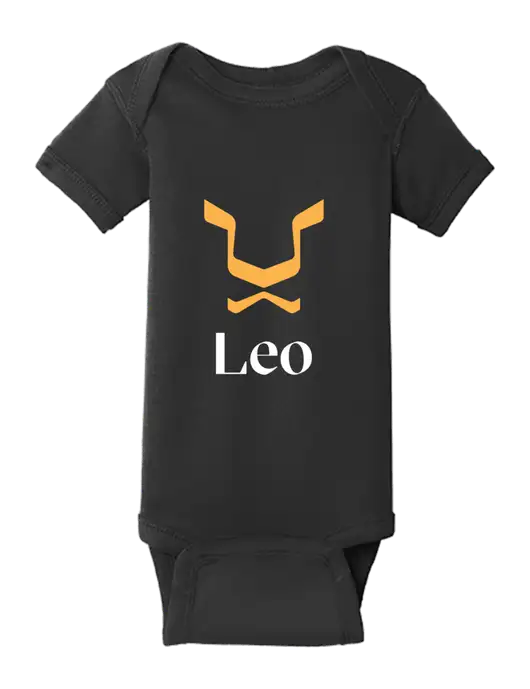 Rabbit Skins Black Infant Short Sleeve Baby Rib Bodysuit w/Leo Logo