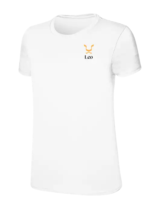 Womens Ring Spun White 4.5 oz T-Shirt w/Leo Logo
