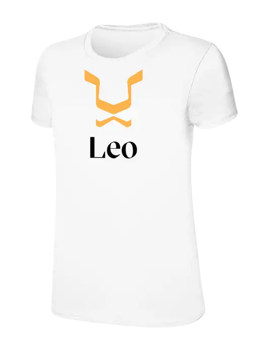 Womens Ring Spun White 4.5 oz T-Shirt w/Leo Logo