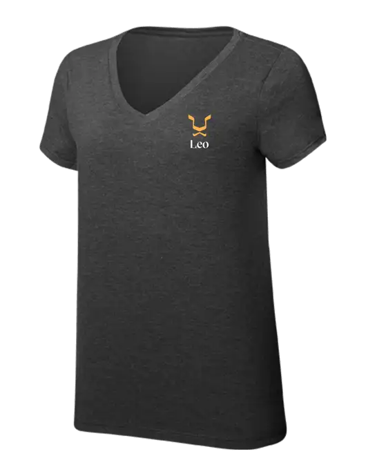 Womens Simply Soft V-Neck Black Frost 4.5oz  Poly/Combed Ring Spun Cotton T-Shirt w/Leo Logo