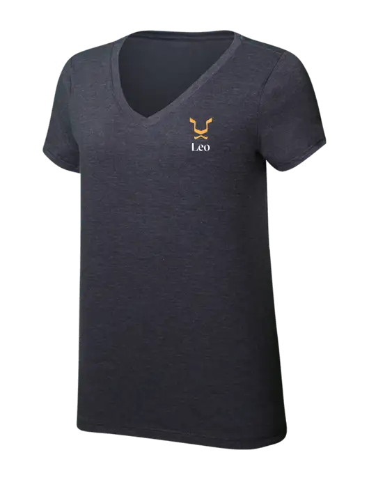 Womens Simply Soft V-Neck Heather Charcoal 4.5oz  Poly/Combed Ring Spun Cotton T-Shirt w/Leo Logo