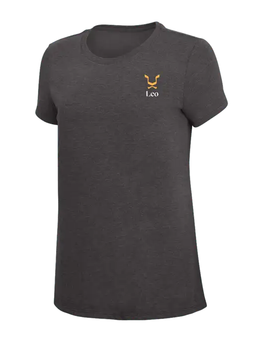 Womens Simply Soft Heather Charcoal 4.5oz  Poly/Combed Ring Spun Cotton T-Shirt w/Leo Logo