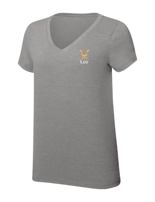 Womens Simply Soft V-Neck Grey Frost 4.5oz  Poly/Combed Ring Spun Cotton T-Shirt w/Leo Logo