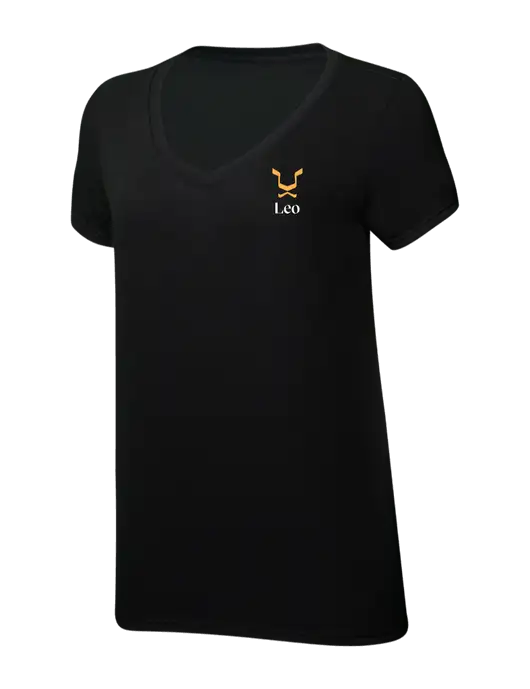 Womens Simply Soft V-Neck Black 4.5oz  Poly/Combed Ring Spun Cotton T-Shirt w/Leo Logo