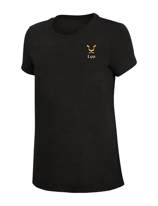 Womens Simply Soft Black 4.5oz Poly/Combed Ring Spun Cotton T-Shirt w/Leo Logo