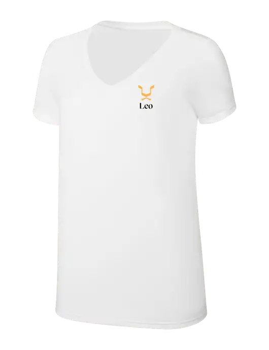 Womens Simply Soft V-Neck White 4.5oz  Poly/Combed Ring Spun Cotton T-Shirt w/Leo Logo