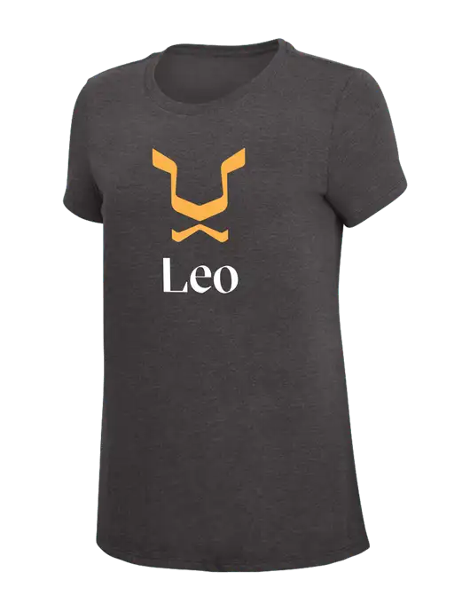 Womens Simply Soft Heather Charcoal 4.5oz  Poly/Combed Ring Spun Cotton T-Shirt w/Leo Logo
