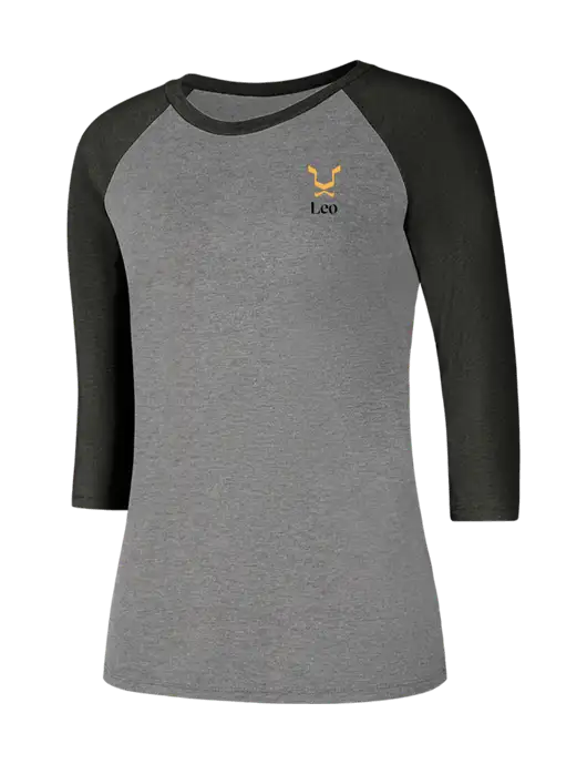 Womens Simply Soft 3/4 Sleeve Black Frost/Grey Frost Ring Spun Cotton T-Shirt w/Leo Logo
