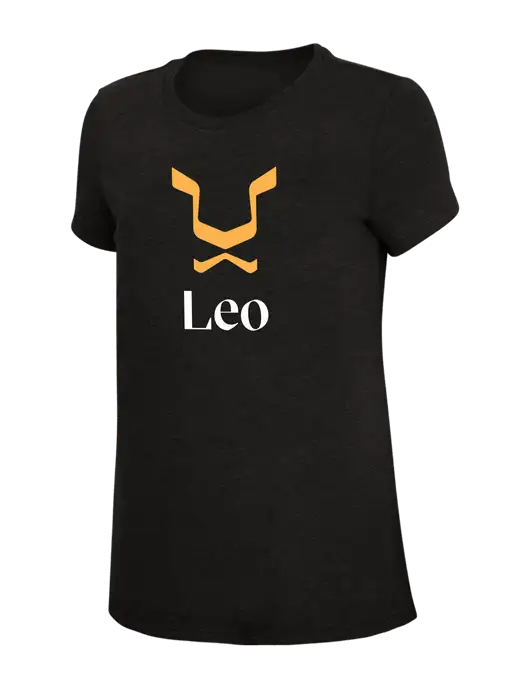 Womens Simply Soft Black 4.5oz Poly/Combed Ring Spun Cotton T-Shirt w/Leo Logo