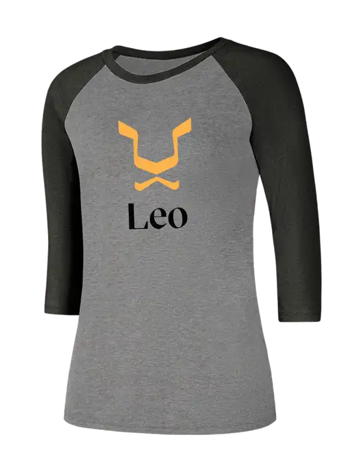 Womens Simply Soft 3/4 Sleeve Black Frost/Grey Frost Ring Spun Cotton T-Shirt w/Leo Logo