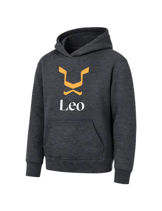 Youth Dark Heather Grey 7.8 oz Pullover Hooded Sweatshirt w/Leo Logo